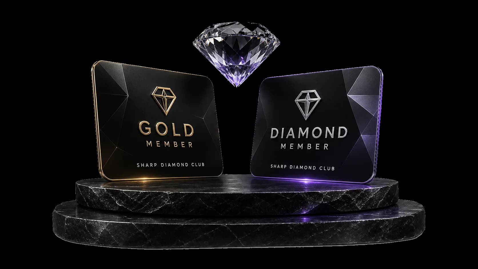 Sharp Diamond Club gold and diamond membership cards